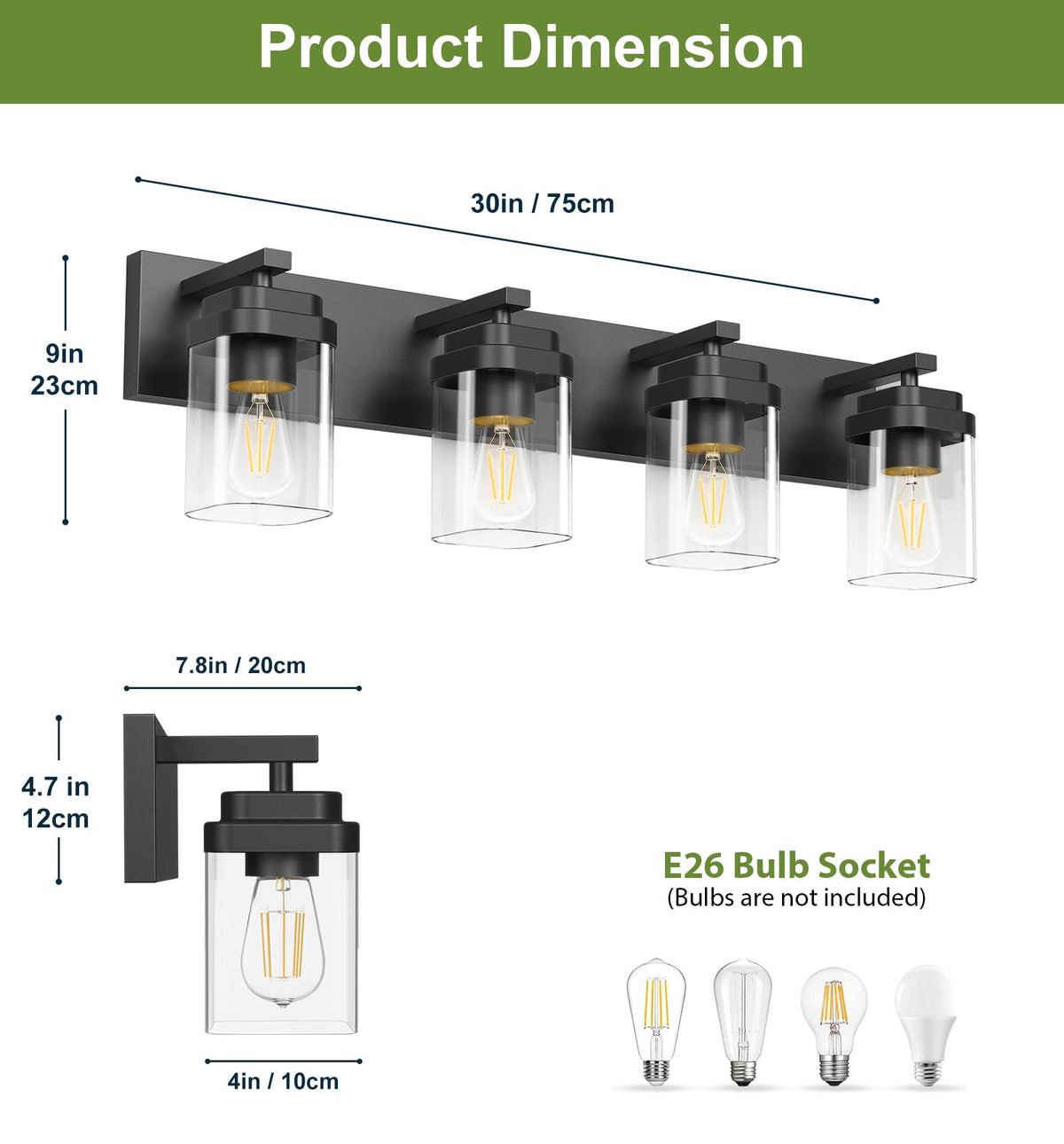 Black Bathroom Light Fixtures (Black / 4-Light, 30-inch)