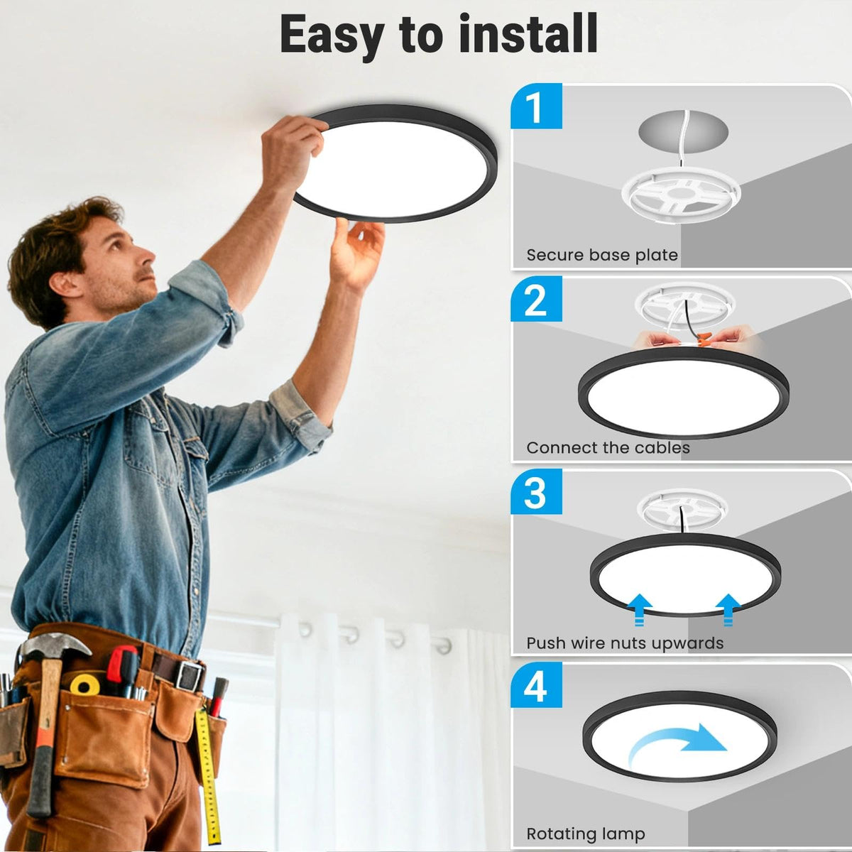 LED Flush Mount Ceiling Light 5 Color Temperatures 9inch 4Pack (Black / 9 Inch-4pack)