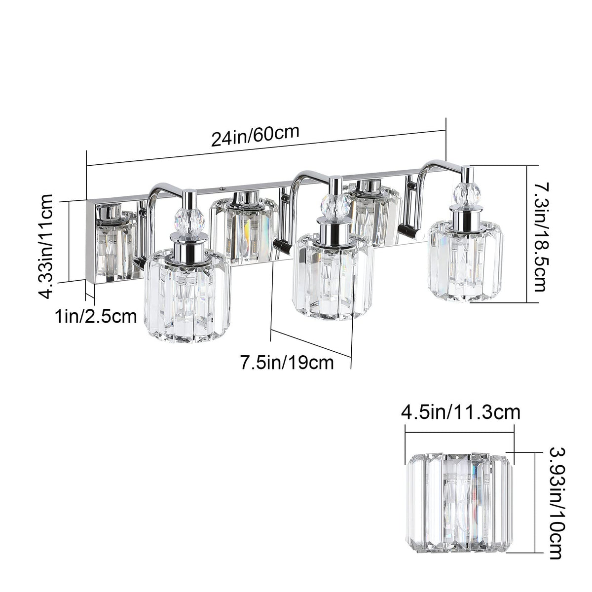 Crystal Vanity Light Fixtures 3 Light Modern Crystal Bathroom Lights Fixtures Over Mirror Stainless Steel Chrome Vanity Light for Bathroom Wall Lights Fixtures (Chrome / 24 inch)