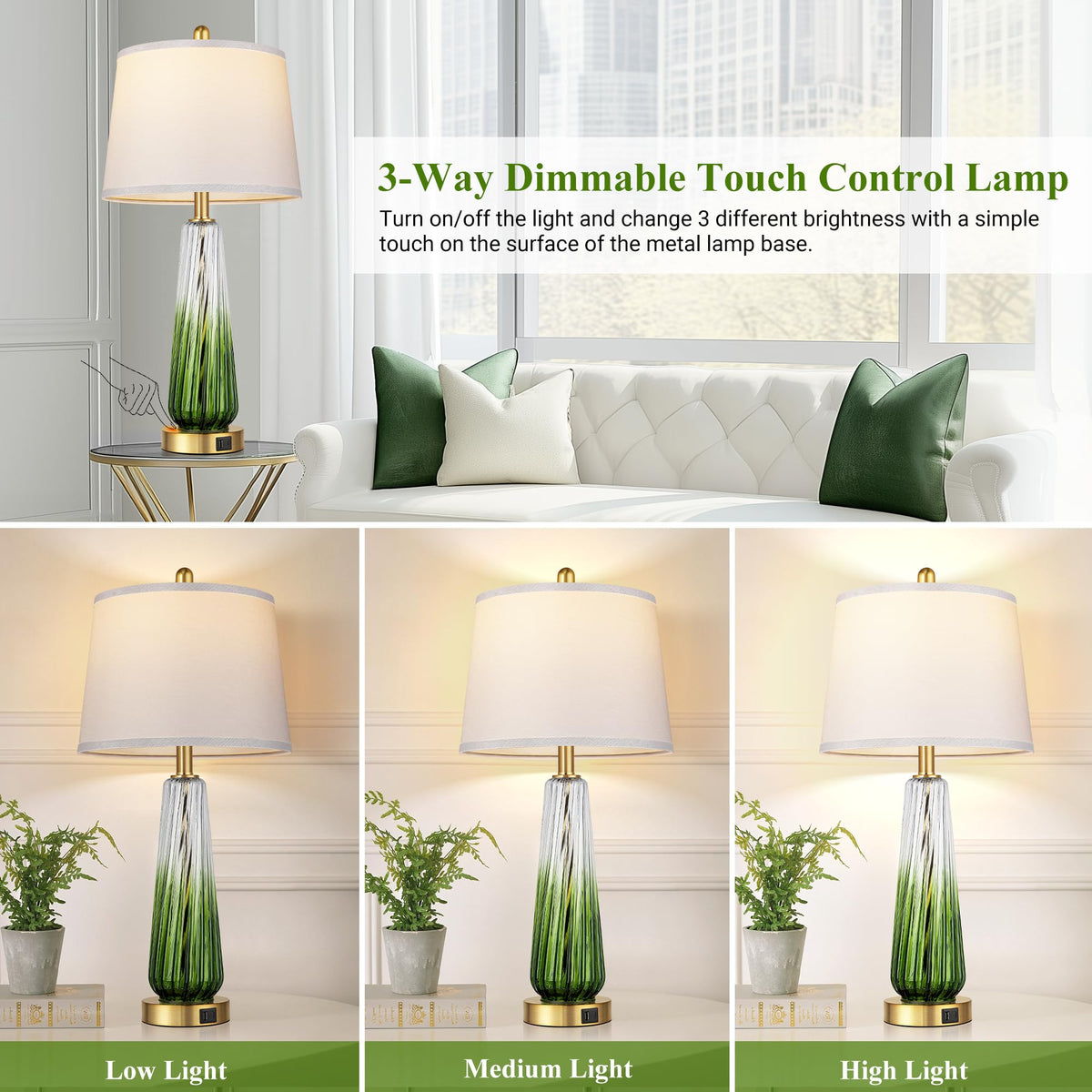 Modern Glass Table Lamps Set of 2 (Green)