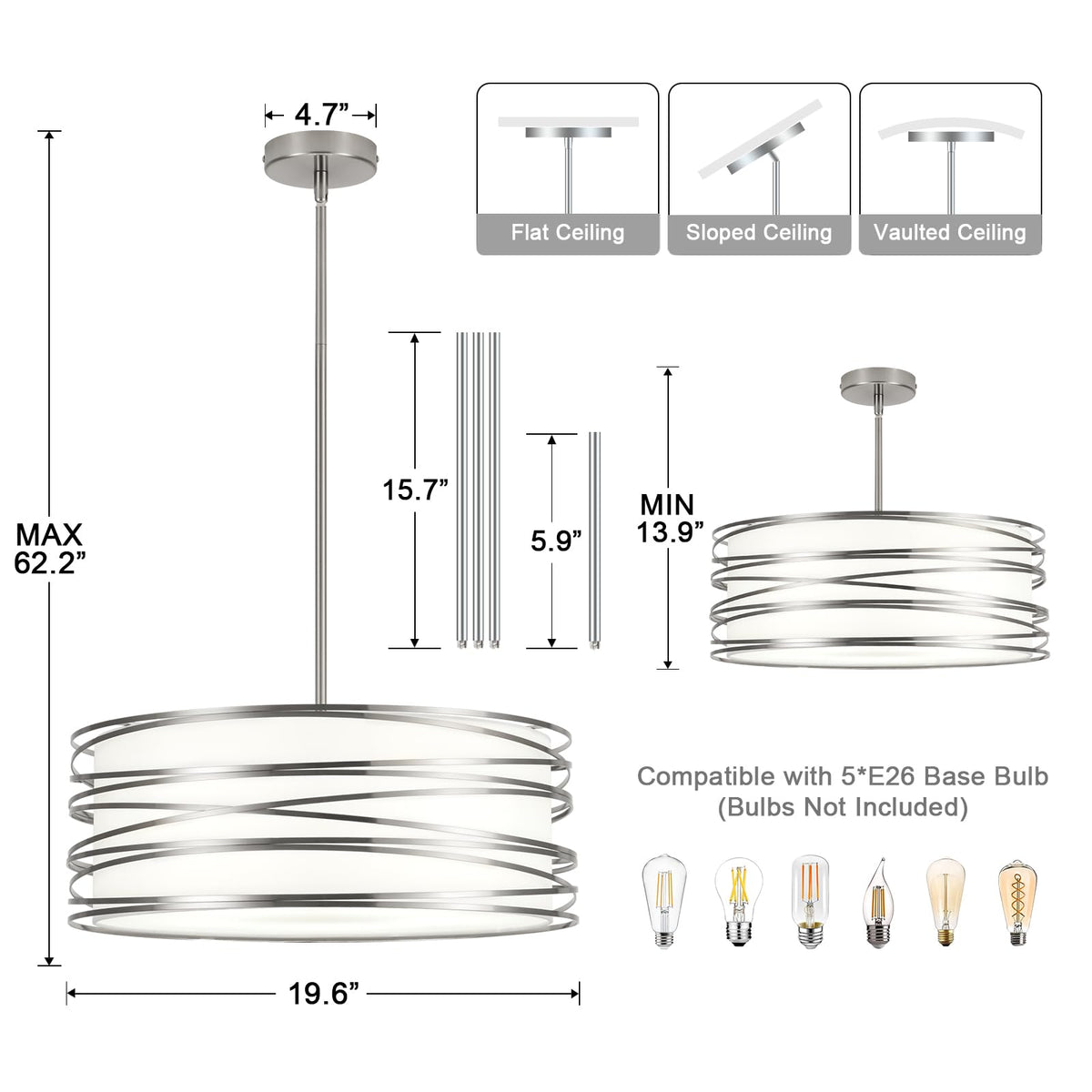19.7" Drum Chandelier 5 (Nickel / 19.7 inch)