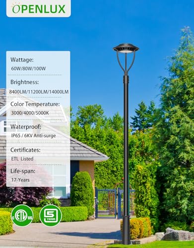 4 Pack LED Post Top Light ETL Listed 100W 80W 60W Adjustable 3CCT Adjustable Outdoor Pole Lights with Photocell IP65 Waterproof Post LED Fixture for Garden Yard Street Lighting