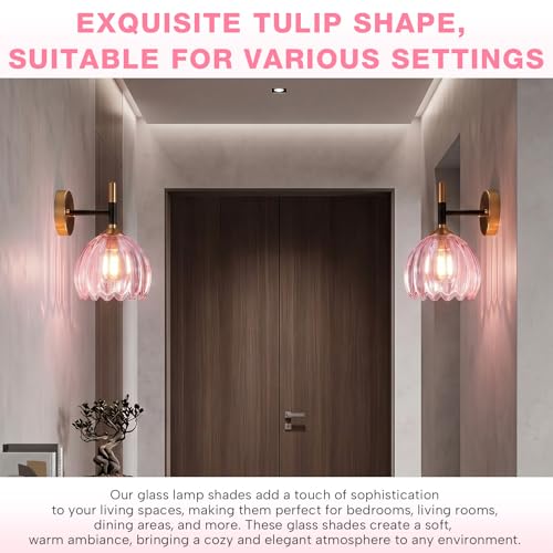 2 Pcs Glass Tulip Lamp Shade (Pink)
