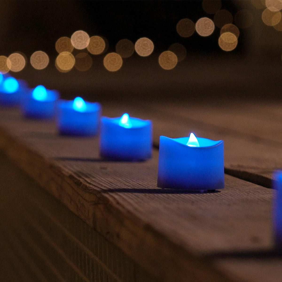 Blue Flameless Battery Tea Light Candles - 24 Pack