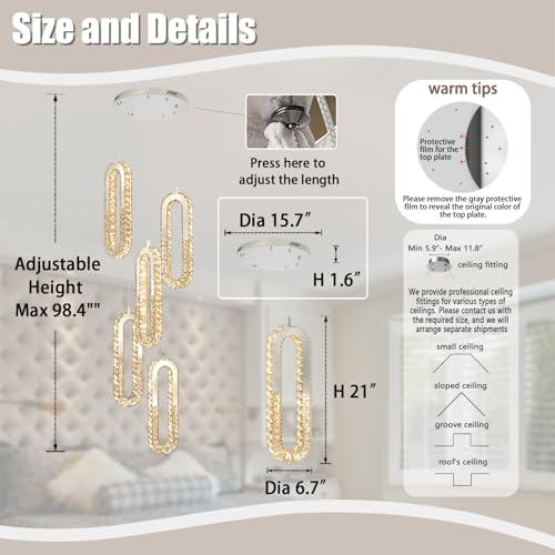 Modern Chandelier 5 Rings Silver Chandelier Lighting Fixture High Ceiling Chandelier Suitable for Living Room Staircase Villa (Silver / 5 Rings)