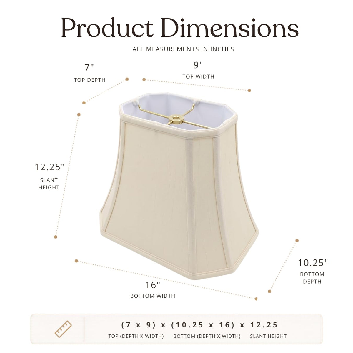 Royal Designs Rectangle Cut Corner Lamp Shade ((7x9) x (10.25x16) x 12.25 / Eggshell)