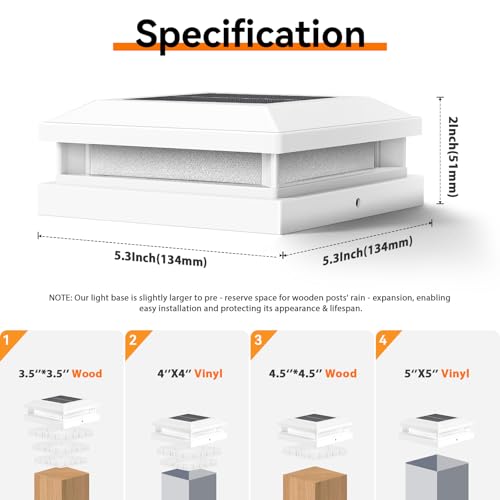 4x4 5x5 Solar Post Cap Lights Outdoor 16 (White / 16 Pack)