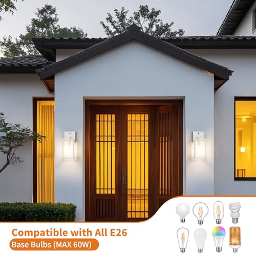 2 Pack White Dusk to Dawn Front Porch Lighting Fixtures Wall Mount (White / Small-10.24'')