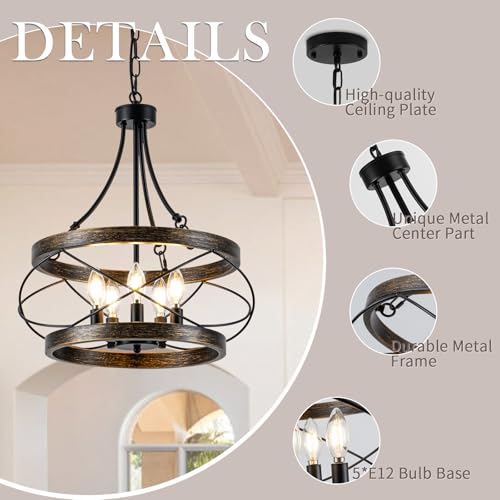 5 Light Farmhouse Chandelier (Bronze / 17.72"【E12】)