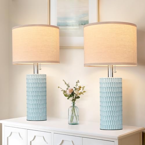 20.5”Modern Ceramic Table Lamps for Bedroom Set of 2 (Sky Blue-1)