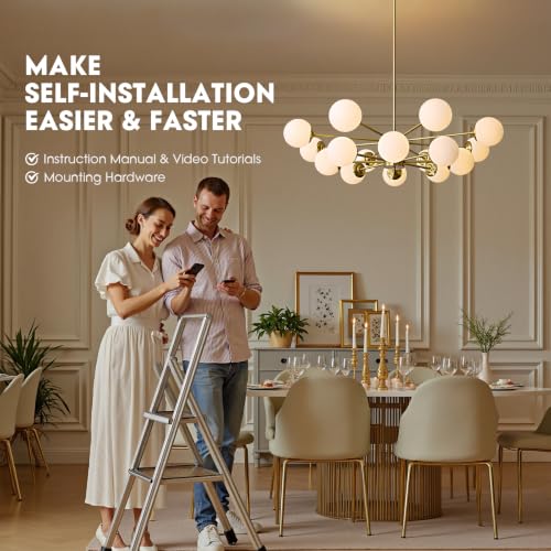41″ Gold Sputnik Chandeliers for Dining Room Light Fixture (Gold-B (with White Lampshade))