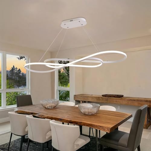 White Iron Music Note Dimmable Height Adjustable LED Pendant Chandelier with Remote (White / 47.24in)