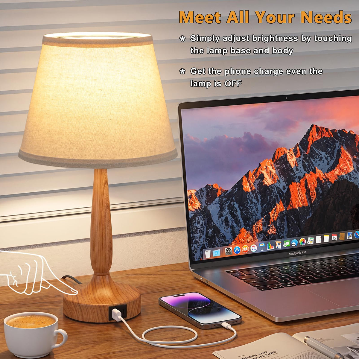 Wood Paint Touch Table Lamp for Bedroom (Wood Paint)