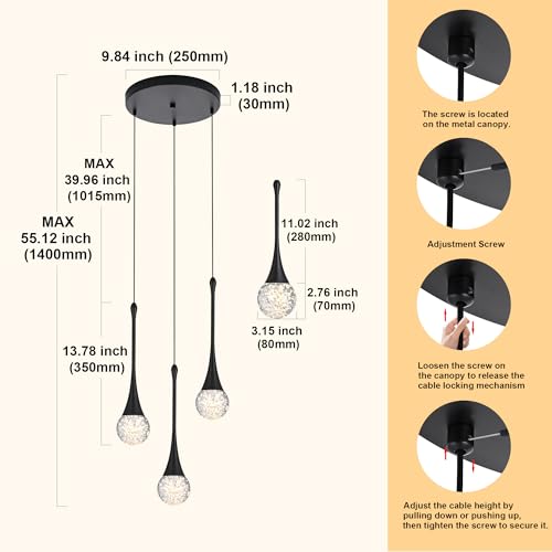 3 Light Modern Elegant Crystal Chandelier (Black / Round Pendant 3-Light)