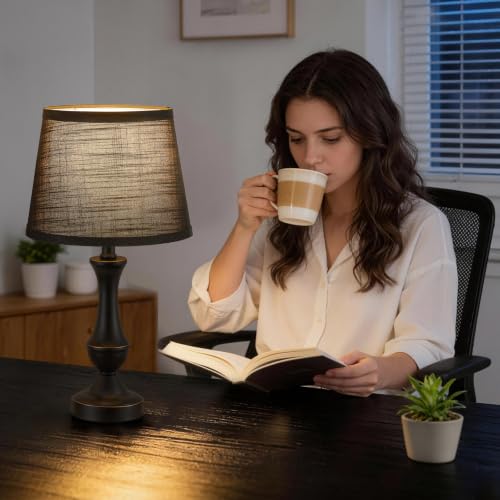 Table Lamp Set of 2 (Black Base+Black lampshade / 19 in)