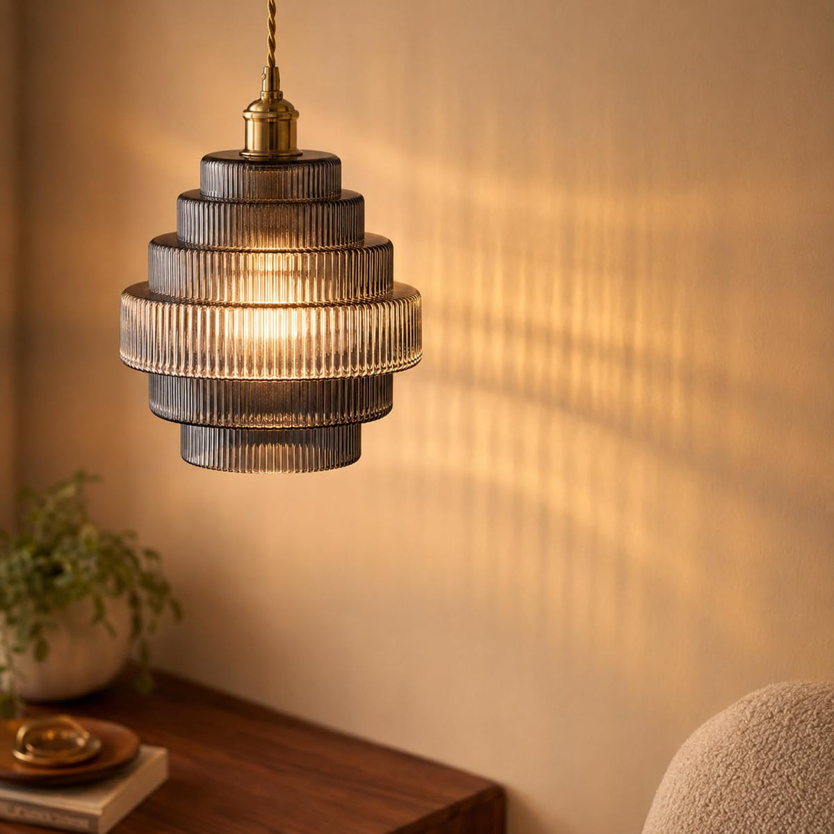 Dark Grey Stripes Glass Lamp Shades Set of 2 (Stripes Dark-Grey / 2 Pack)