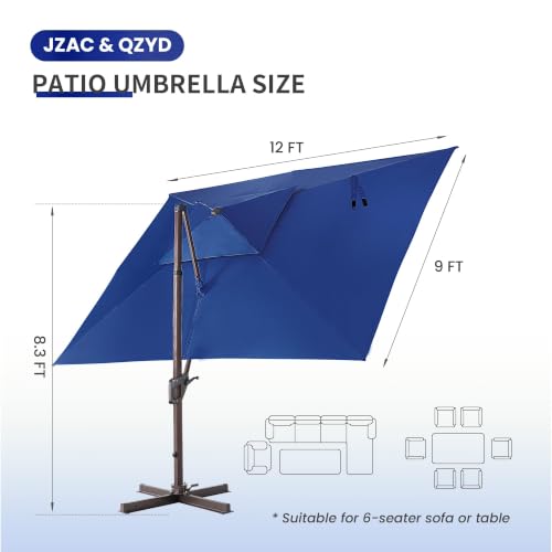 9x12 FT Cantilever Offset Patio Umbrella with Lights (Navy)