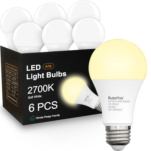 6 Packs A19 LED Light Bulbs (2700k Soft White)