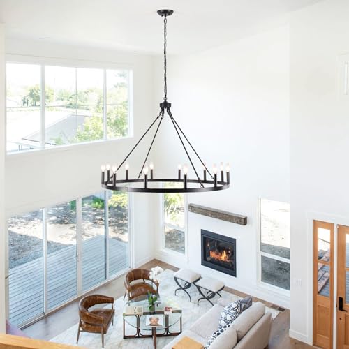 Wagon Wheel Chandelier Modern Farmhouse Chandeliers for Dining Room Light Fixtures Over Table Rustic Pendant Light for Living Room Kitchen Island