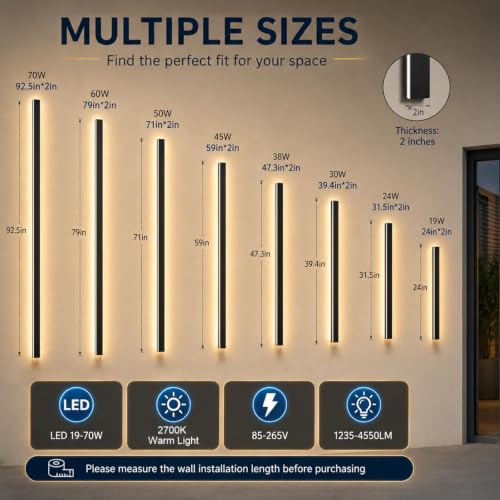 2 Pack 59 Inch Outdoor Wall Lights (3000K Warm Light / 2pack-59inch*2inch)
