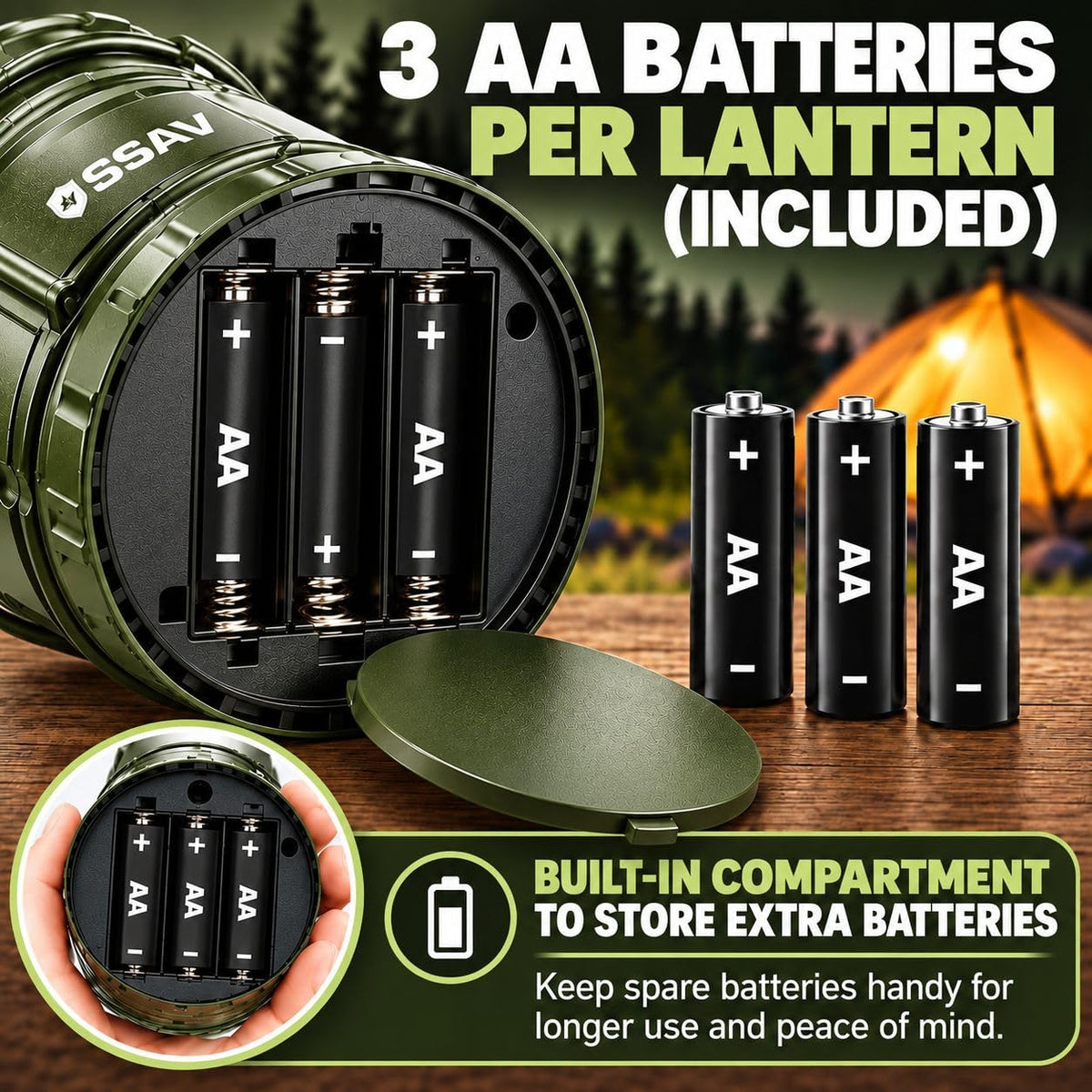 2 Pack Olive Green LED Lanterns (2 Pack Olive Green)