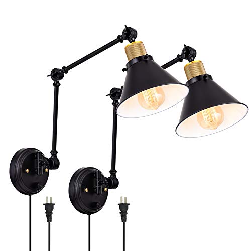 Plug in Wall Sconces (Black / 2 Pack- (Switch))