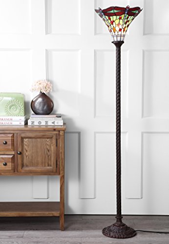 Dragonfly Tiffany Style Torchiere Floor Lamp 71" (Bronze/Red)