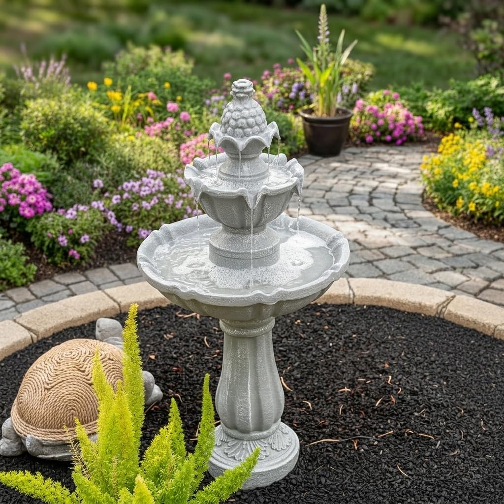 36.2" 2 Tier Solar Water Fountain (Gray / 36.2" Height)