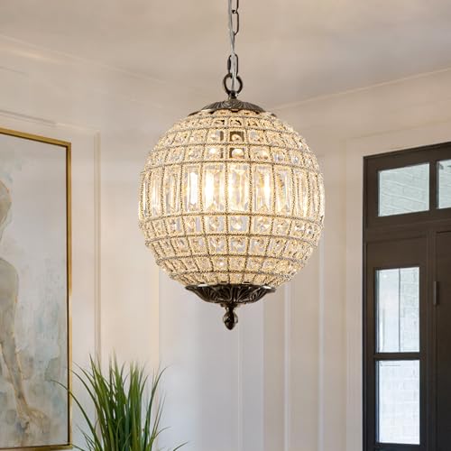 Crystal Globe Chandelier (Antique Brass / 11.8"W X 15.9"H)