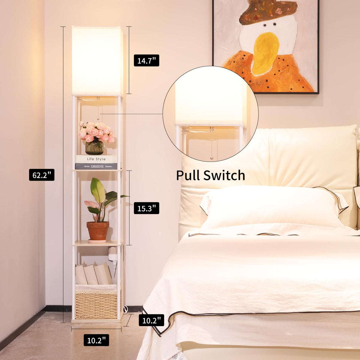 Floor Lamp with Shelves (Beige+White-1 Pack)