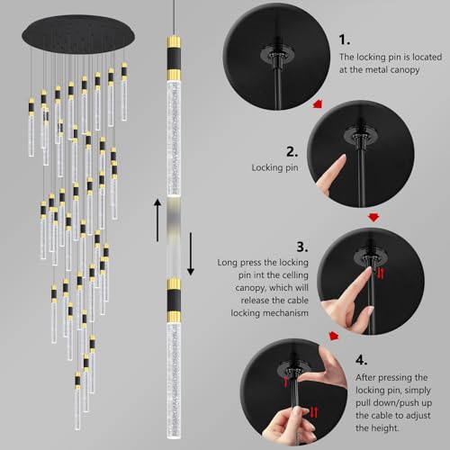 36 Lights Modern Chandelier LED Light Fixtures Adjustable High Ceiling Long Light Chandelier for Hallway Foyer Dimmable Lights with Remote Living Dining Ceiling Pendant Lighting (36 lights Cylindrical)