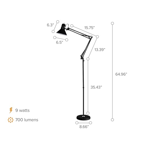 Office VLF100F Swing Arm Metal Floor Lamp (72" Tall / Floor, Black)