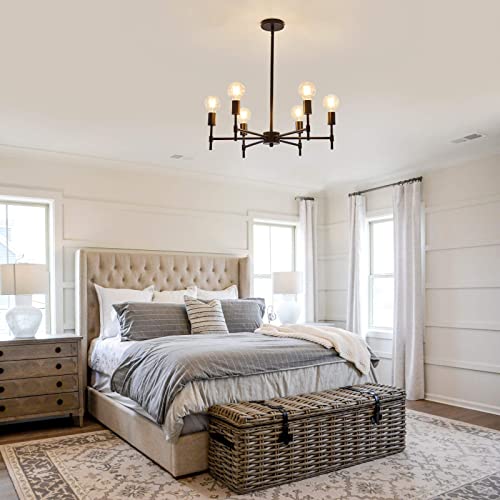 6 Ceiling Light Black Sputnik Chandelier Metal Modern Semi Flush Mount Fixture Pendant Lights Industrial Farmhouse for Bedroom Kitchen Dining Room Living Room Laundry Room E26 Base (Black5)