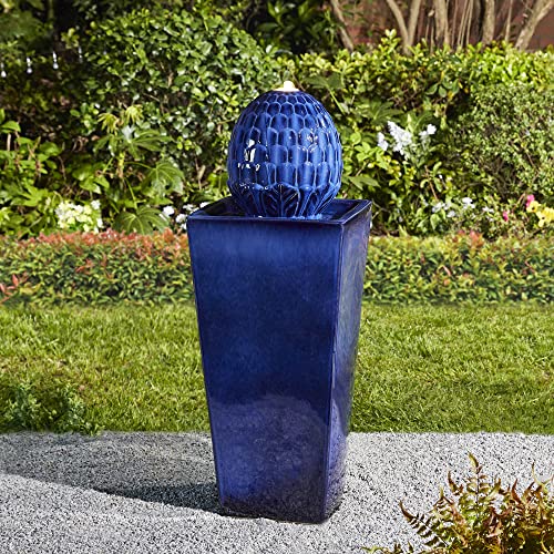 Patio Fountain Waterfall with LED Light Outdoor Fountain Pedestal Water Fountain