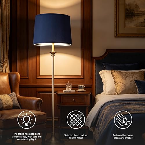 Large Blue Lamp Shade for Floor Lamps Set of 1 (14"×16"×10"-1 Pc / Blue Natural Faux Silk)