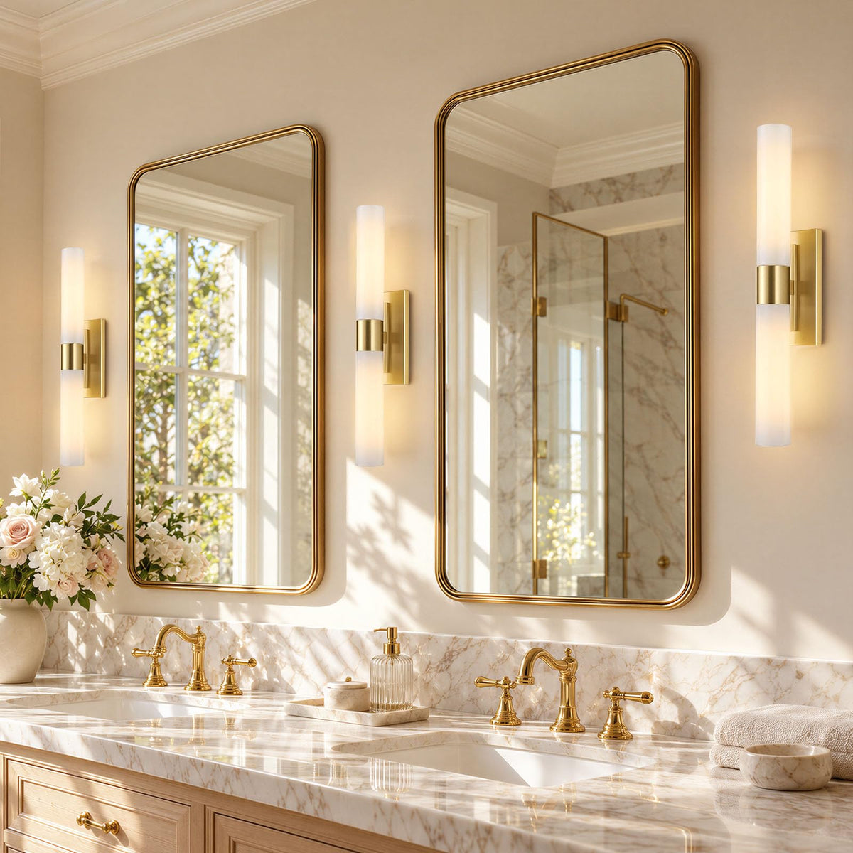 22" Milk Glass Linear Bathroom Wall Sconces (22.8-In-Brass-1Pc)