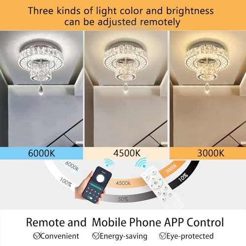Chandelier Bedroom LED Light Modern Hallway Ceiling Lighting Fixtures for Kitchen Dining Room Kitchen Remote Dimmable Silver Lights (16 inch / Silver)