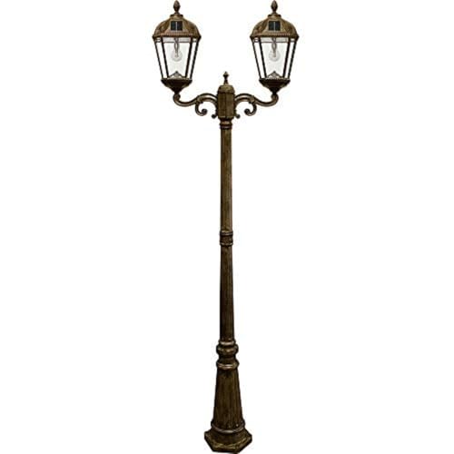 Outdoor Solar Lamp Post Light Kit (Double Lamp and Post / Weathered Bronze)
