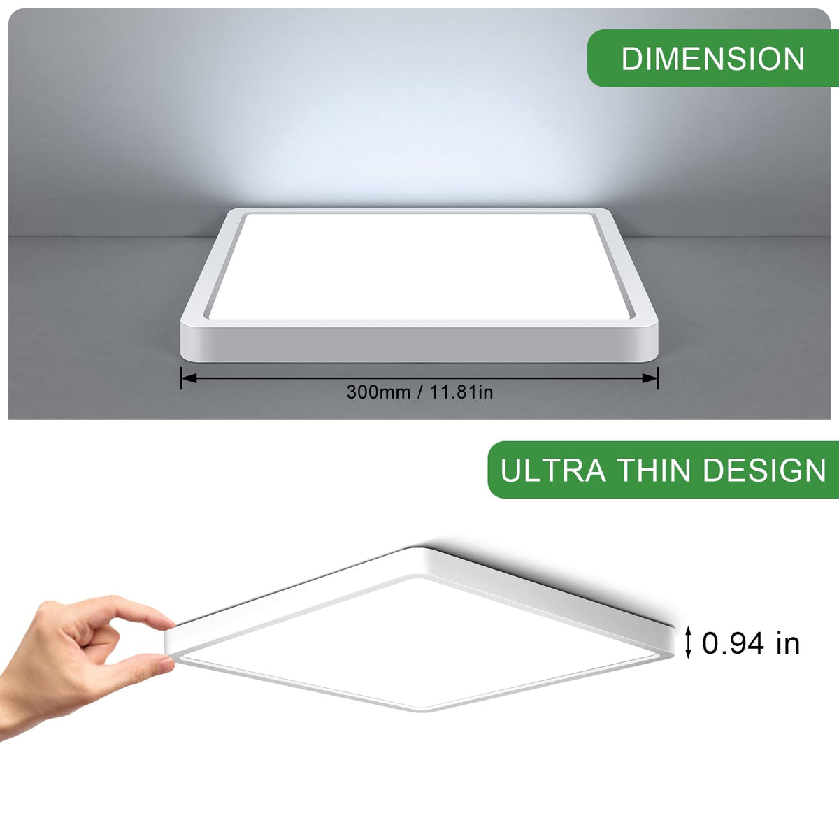 12Inch 24W Square LED Flush Mount Ceiling Light (Cool White / 12 inch White)