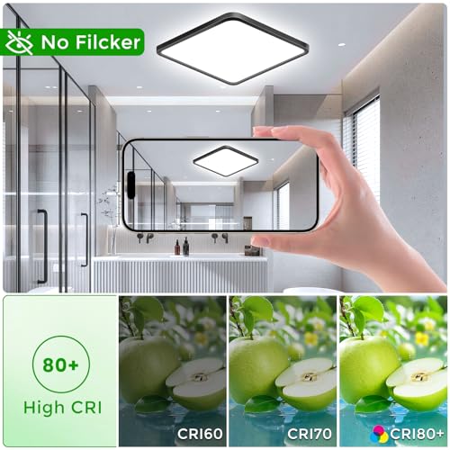 15.7Inch 32W Square LED Ceiling Light Fixtures Flush Mount (Cold White / 15.7 inch Black)
