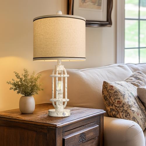 23.75'' Table Lamps Set of 2 for Living Room Bedroom Industrial Farmhouse Metal Touch Lamps with USB A+C Ports (23.75'' White - Set of 2)