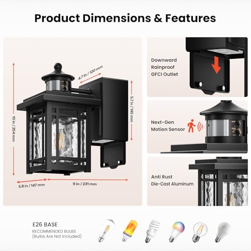 Porch Light with outlet (Black / 1-pack)