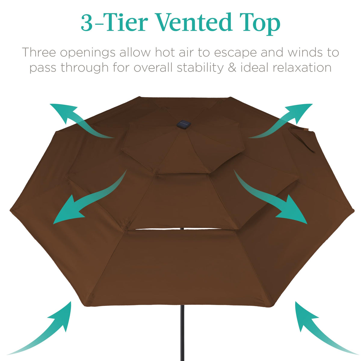 10ft 3 Tier Solar Patio Umbrella (10ft / Brown)