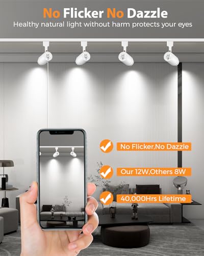 5 Color Zoomable H Track Lighting Heads Dimmable 12W 12 Pack White (White / 12 Pack)