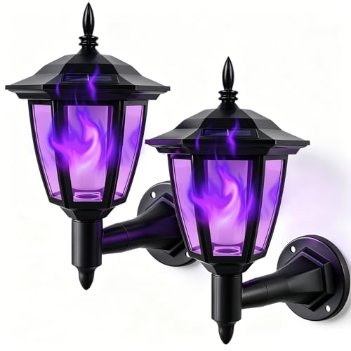 2 Pack Solar Flame Wall Lanterns Outdoor (Purple / 2 Pack)
