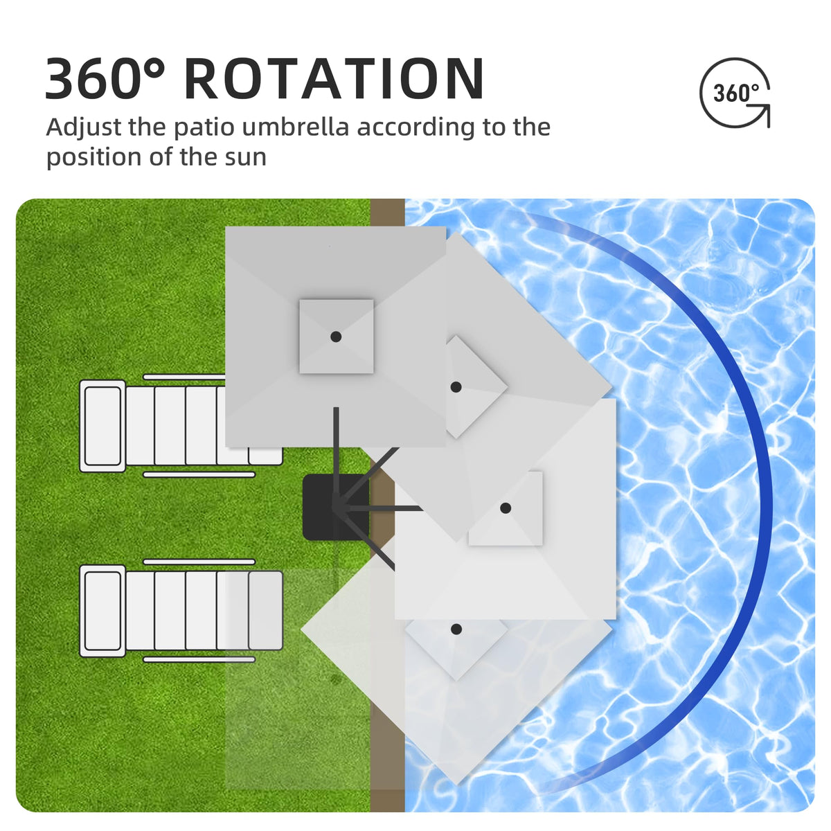 9x9 FT Cantilever Offset Patio Umbrella with Lights & Base (FogGrey)