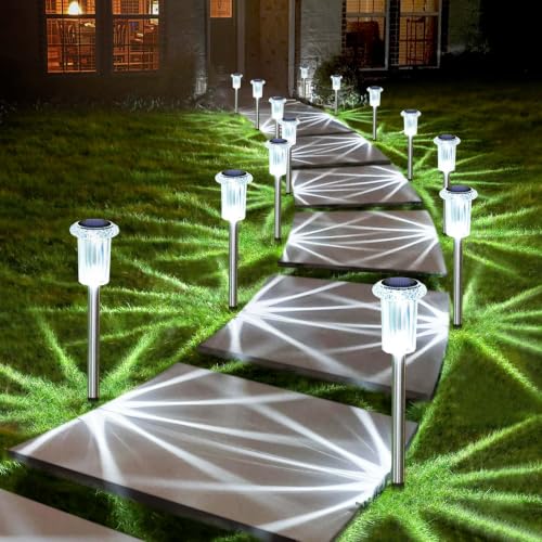 Solar Lights Outdoor Pathway Lights LED Waterproof Acrylic Lamp Head Stainless Steel Stake for Yard Garden Landscape Path Walkway Driveway Patio Lawn