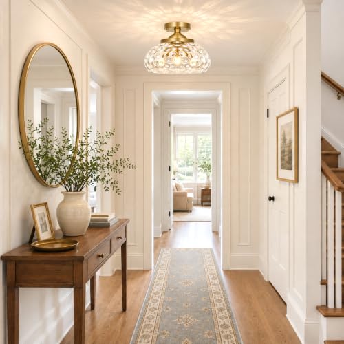 Mid Century Gold Ceiling Light with Hammered Glass Shade (Gold & Hammered Glass / 12in)