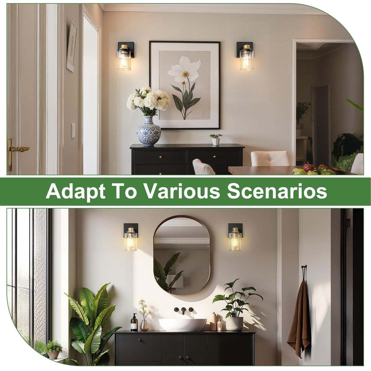 Wall Sconces Set of 2 Bathroom Vanity Light Fixtures (Black and Gold / 1-Light)