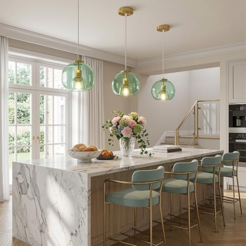 Mint Green Glass Pendant Lights Kitchen Island (Mint Green(7.87 in) / 3-Pack)